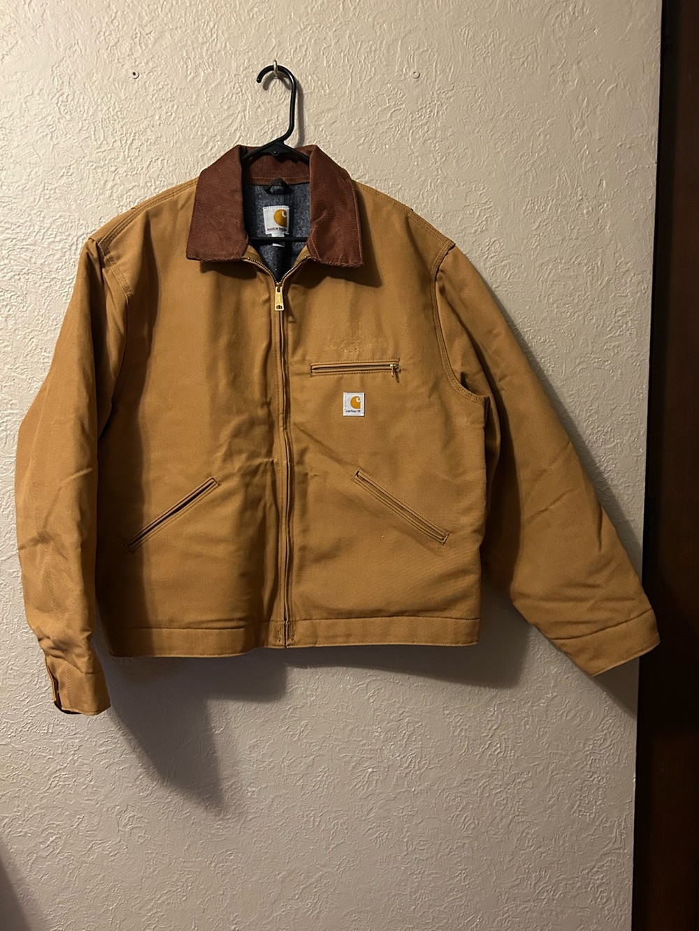Carhartt j001brn Tan Duck Canvas Jacket with Brown Corduroy Collar xl